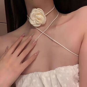 Elegant Cream Rose Choker Necklace. Vintage Rose choker Christmas necklace